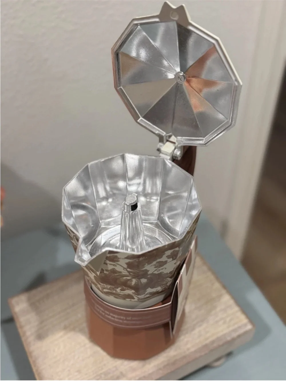 Beautiful Stovetop Pumpkin Fall Espresso Maker 9 Cup Coffee W/ Solid Wood Handle